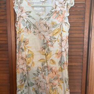 Nicole Miller Floral Midi Dress in Peach, Sage, and Cream size M